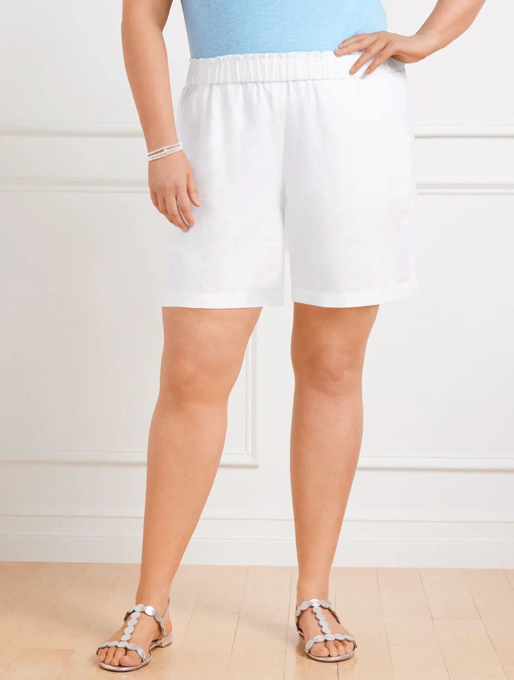 Talbots White 100% Linen Nantucket Pull-on Paperbag Short Size 2X NWOT Preppy